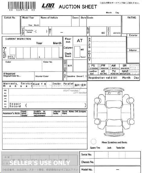 Certified Japanese auction sheet Grade 4 condition report for used car from Japan